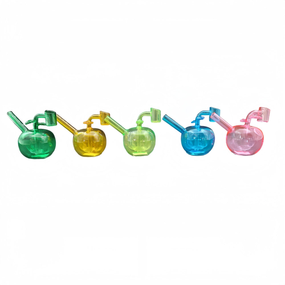 4.75 Inch Tall Apple Design Mini Glass Dab Rig with Fixed Banger