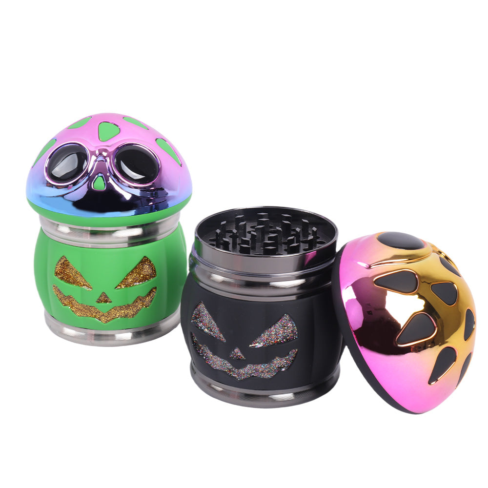 Evil Pumpkin Face Metal Herb Grinder Mushroom Shape 4 Layers