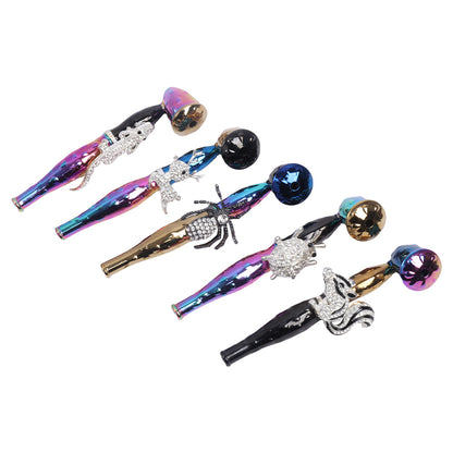 Metal Hand Pipe with Diamond Animal on Tube-10pcs/Gift Box