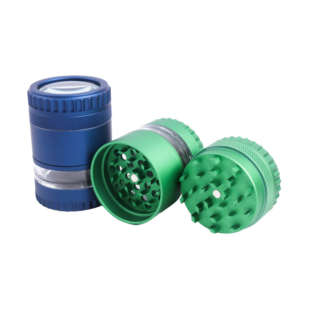 5 Layer Aluminum Alloy Smoke Grinder with Magnifying Glass Manual Herb Grinder