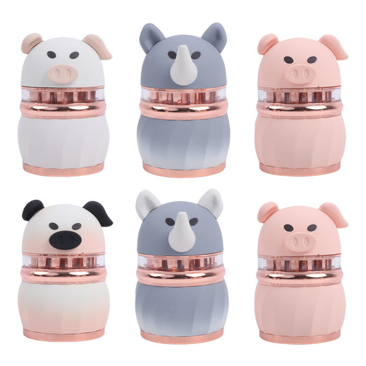 Colorful Rhinoceros and Piggy Smoking Herb Grinder-4 Layes