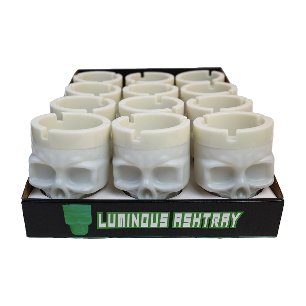 Glow in the Dark Plastic Skull Ash Tray-12 PCS in Display Box