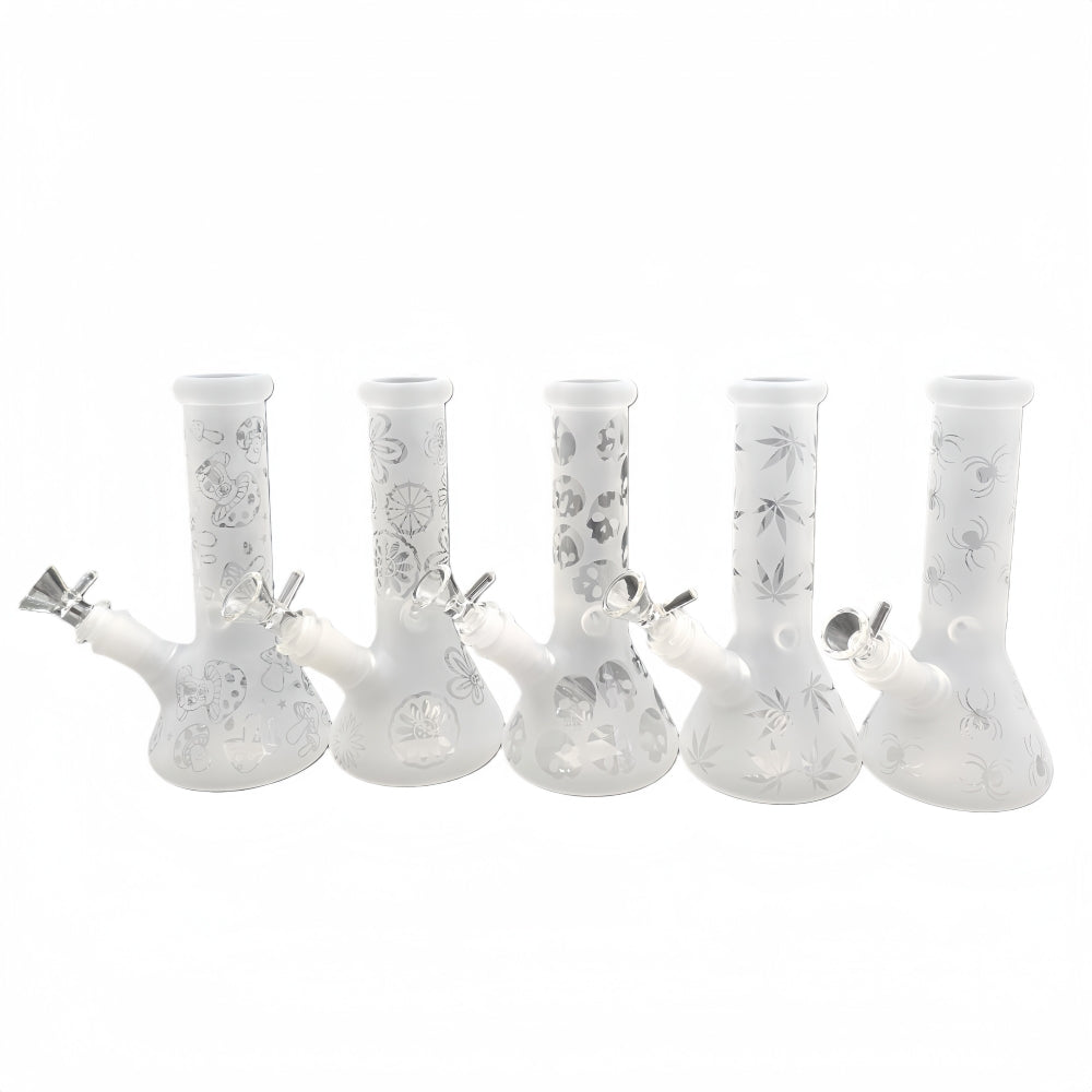 8 Inch Tall Sandblast Glass Beaker Water Pipe
