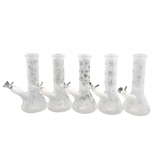 8 Inch Tall Sandblast Glass Beaker Water Pipe