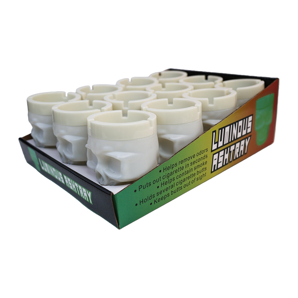 Glow in the Dark Plastic Skull Ash Tray-12 PCS in Display Box