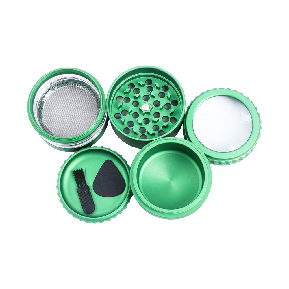 5 Layer Aluminum Alloy Smoke Grinder with Magnifying Glass Manual Herb Grinder