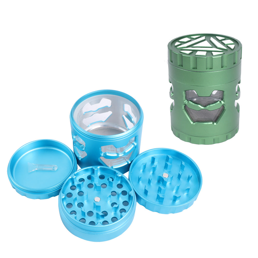 Aluminum Alloy Metal Herb Grinder with Window and Curved Lid