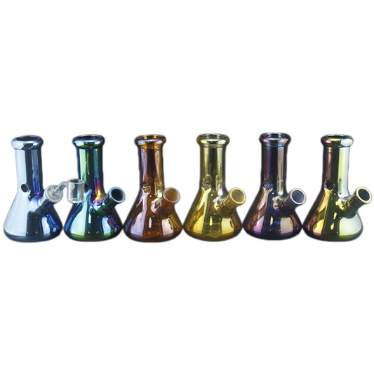 1pc 6"Glass Beaker Bong Water Pipe Electroplated Iridescent Color