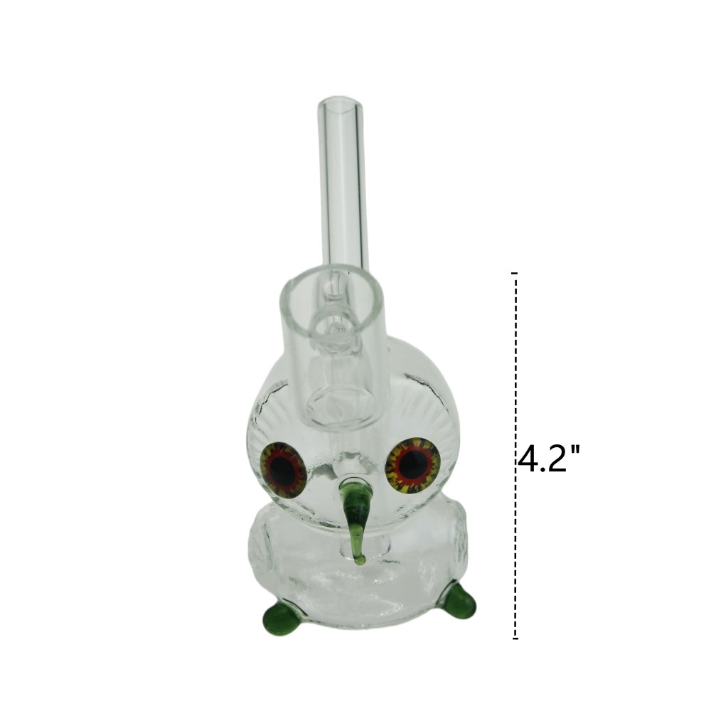 4.2 Inch Tall Owl Design Clear Glass Mini Dab Rig with Fixed Banger