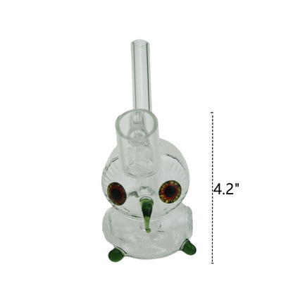 4.2 Inch Tall Owl Design Clear Glass Mini Dab Rig with Fixed Banger