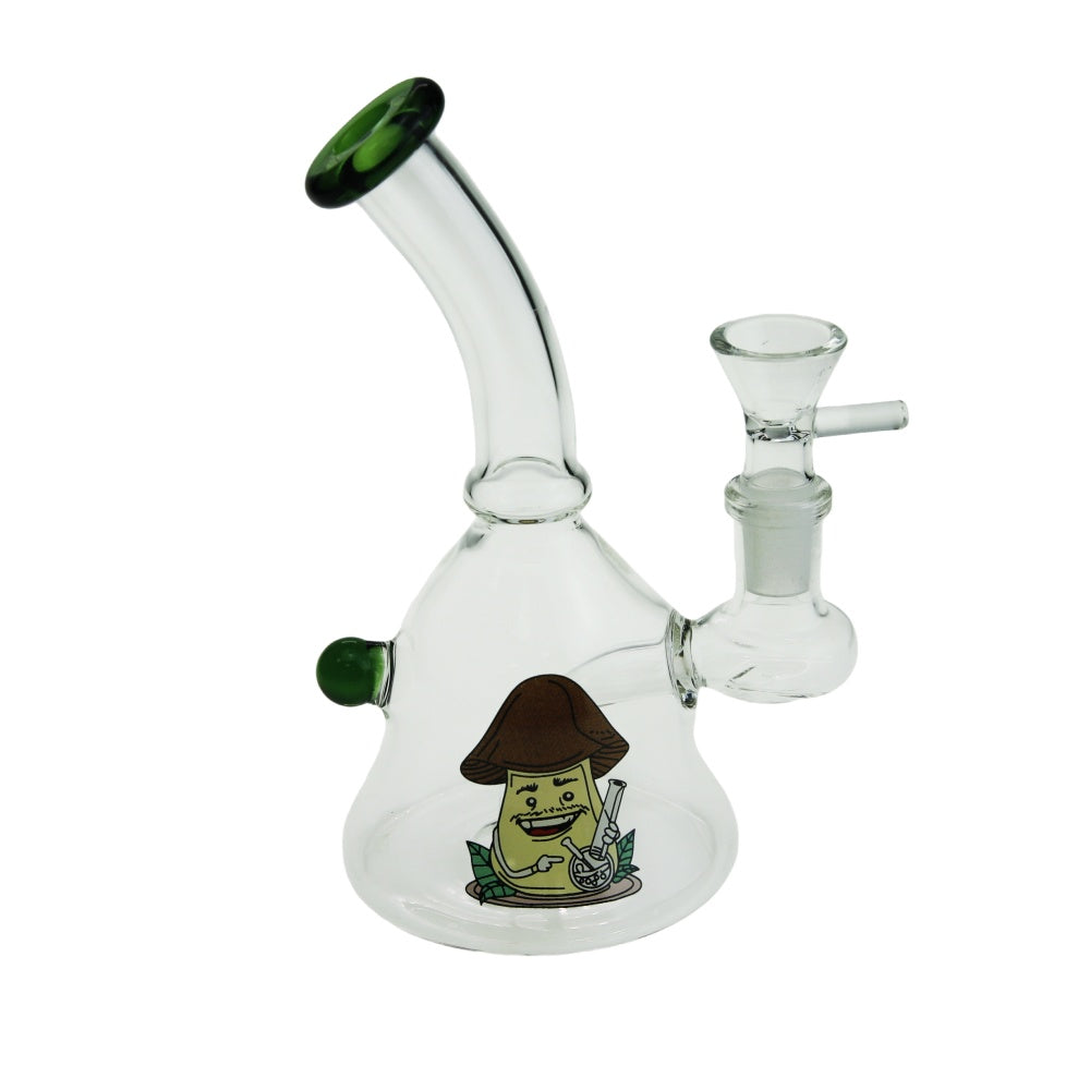 6.25" Height Bend Neck Colored Mouth Glas Beaker Water Pipe with Sticker