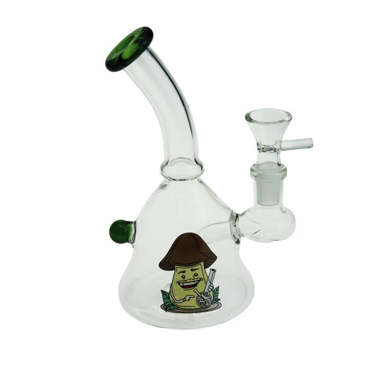 6.25" Height Bend Neck Colored Mouth Glas Beaker Water Pipe with Sticker