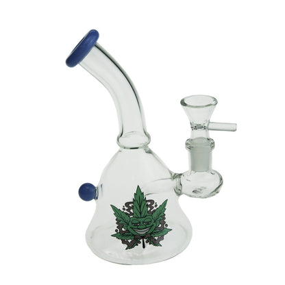 6.25" Height Bend Neck Colored Mouth Glas Beaker Water Pipe with Sticker