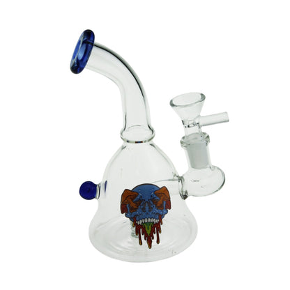 6.25" Height Bend Neck Colored Mouth Glas Beaker Water Pipe with Sticker