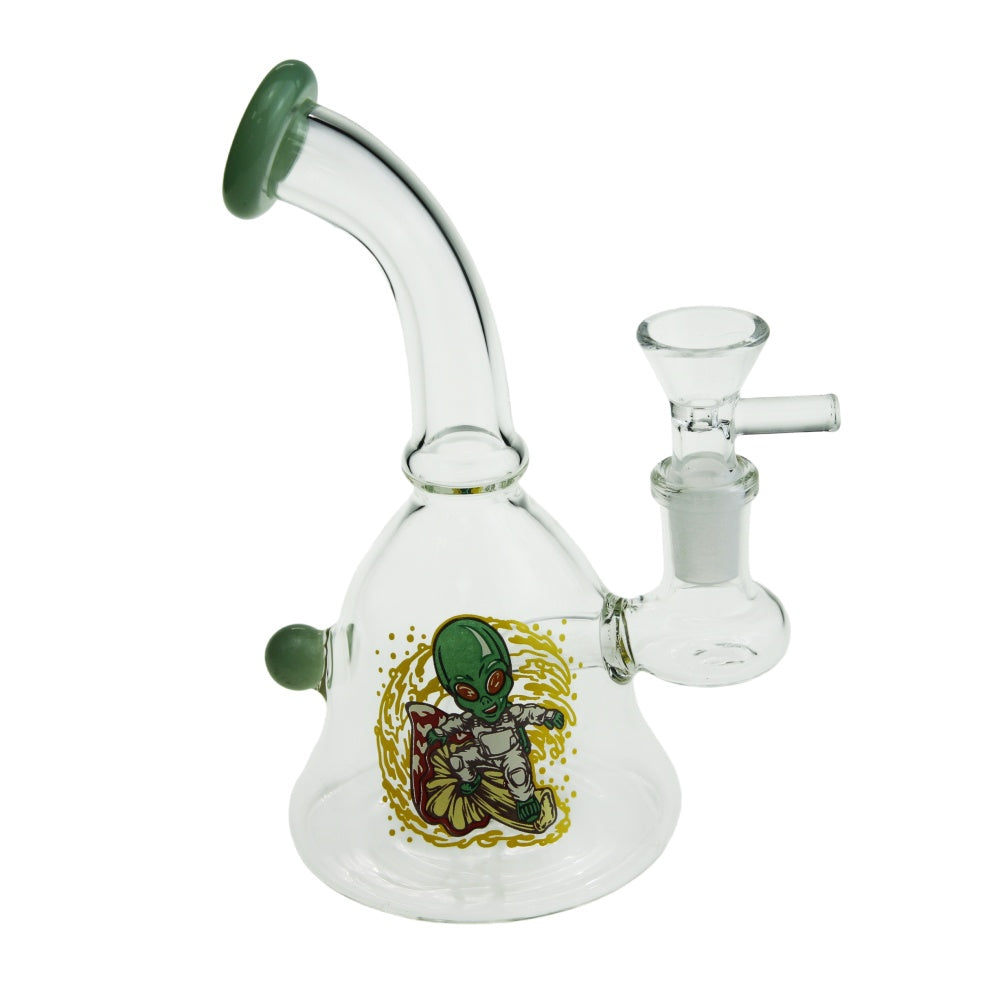 6.25" Height Bend Neck Colored Mouth Glas Beaker Water Pipe with Sticker