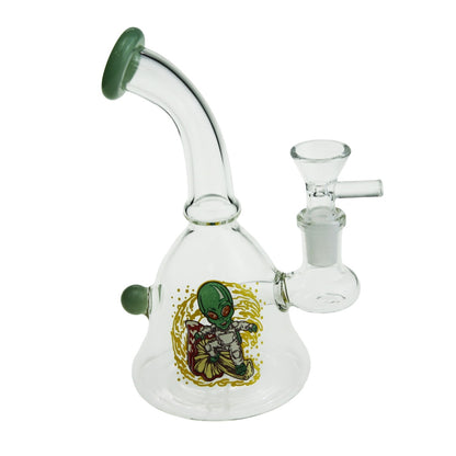 6.25" Height Bend Neck Colored Mouth Glas Beaker Water Pipe with Sticker