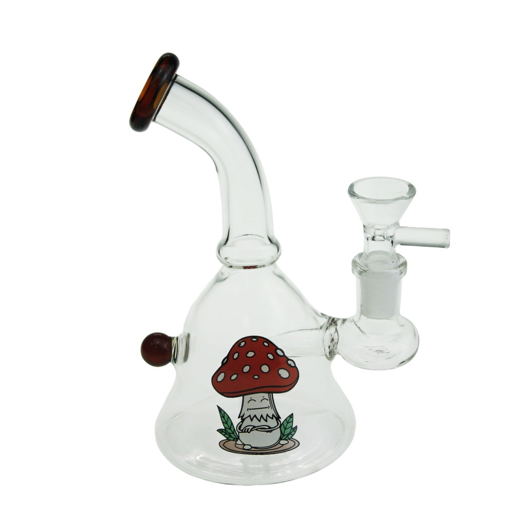 6.25" Height Bend Neck Colored Mouth Glas Beaker Water Pipe with Sticker