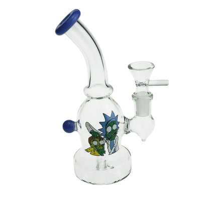 6.5" Bend Neck Round Base Glass Water Pipe with Sticker