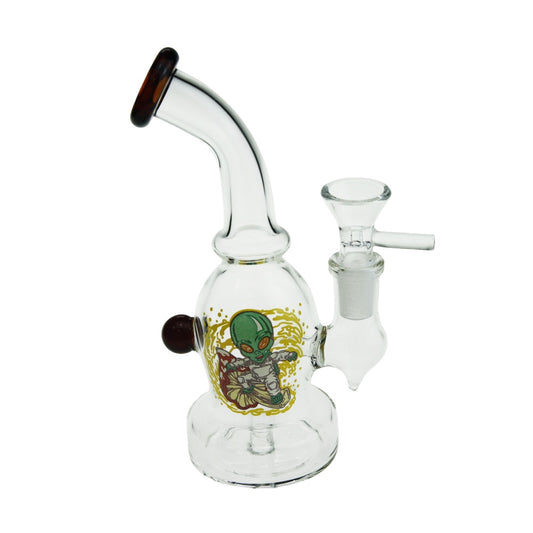 6.5" Bend Neck Round Base Glass Water Pipe with Sticker