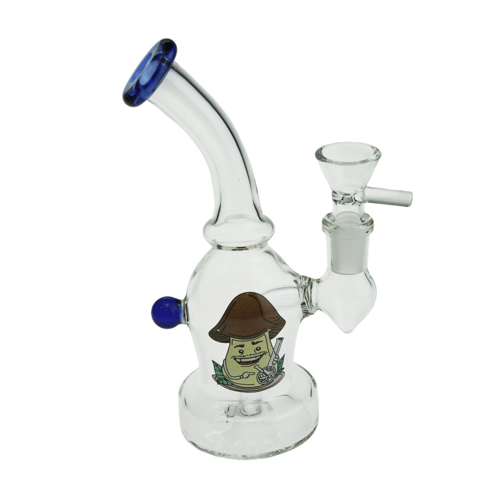 6.5" Bend Neck Round Base Glass Water Pipe with Sticker