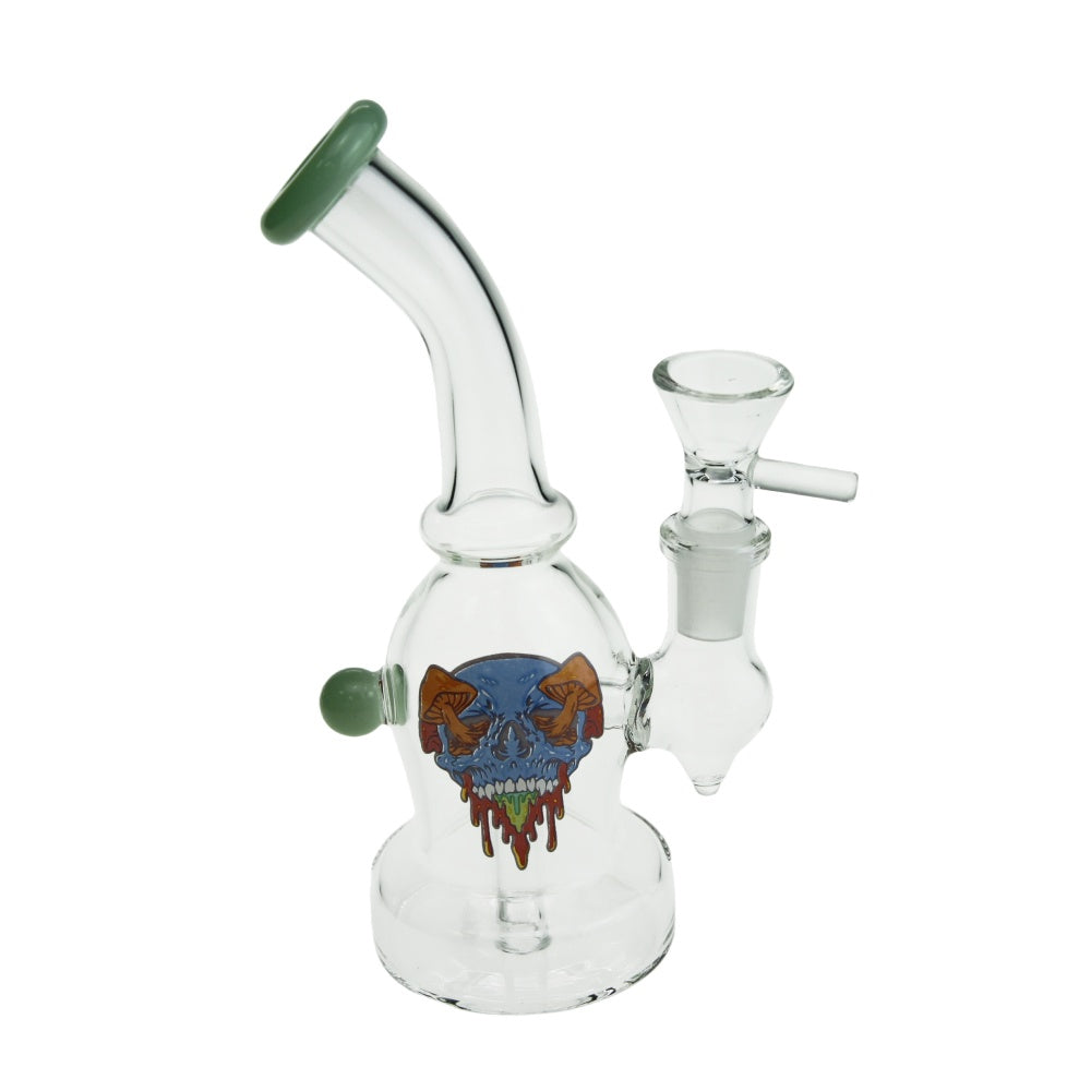 6.5" Bend Neck Round Base Glass Water Pipe with Sticker