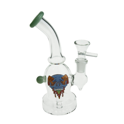 6.5" Bend Neck Round Base Glass Water Pipe with Sticker