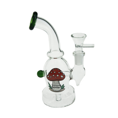 6.5" Bend Neck Round Base Glass Water Pipe with Sticker