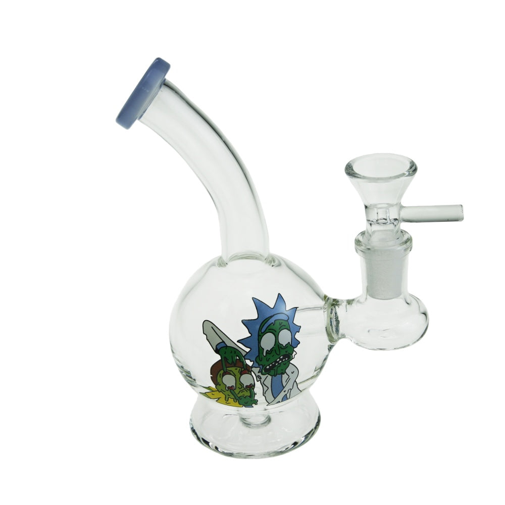 6.3" Bend Neck Round Chamber Glass Water Pipe with Sticker