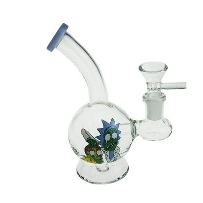6.3" Bend Neck Round Chamber Glass Water Pipe with Sticker