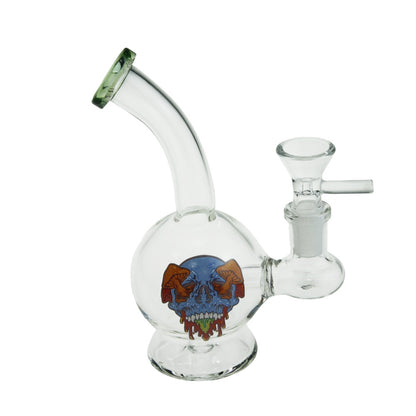 6.3" Bend Neck Round Chamber Glass Water Pipe with Sticker