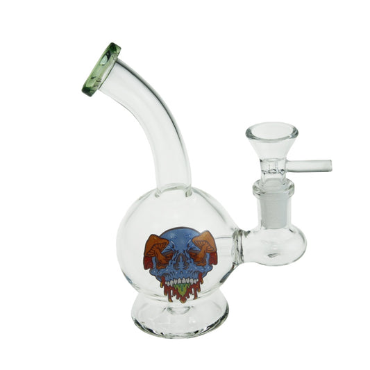 6.3" Bend Neck Round Chamber Glass Water Pipe with Sticker