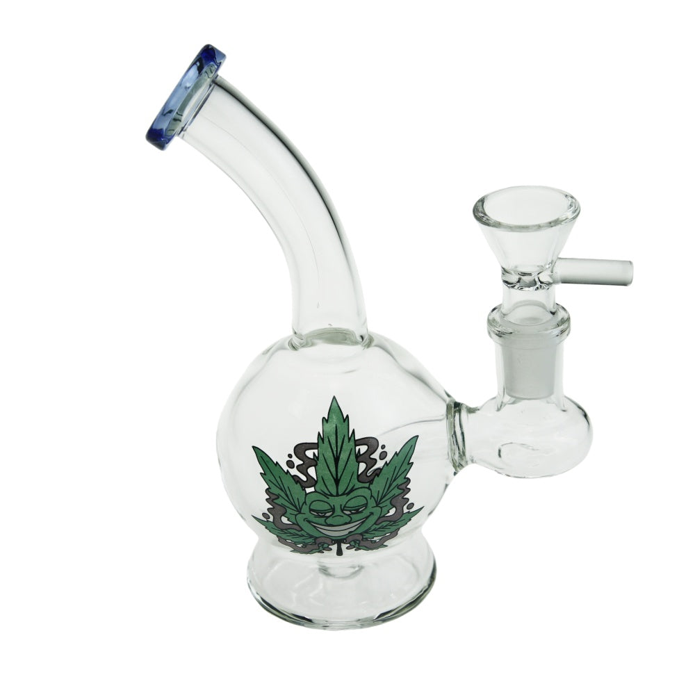 6.3" Bend Neck Round Chamber Glass Water Pipe with Sticker