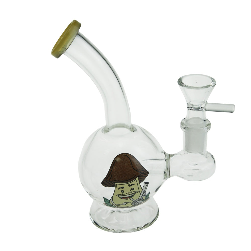 6.3" Bend Neck Round Chamber Glass Water Pipe with Sticker