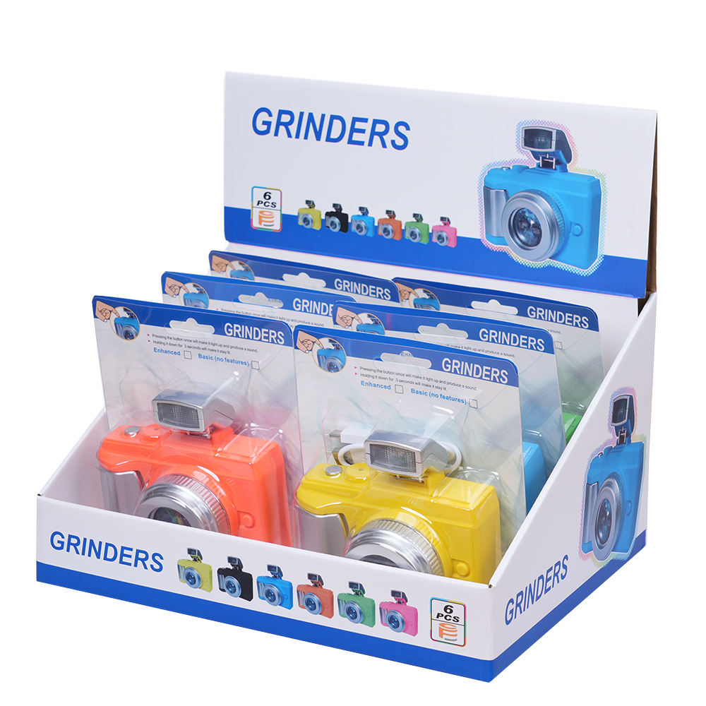 Camera Shape Design Herb Grinder 4 Layers Cigarette Maker Grinder-with Light on Lens