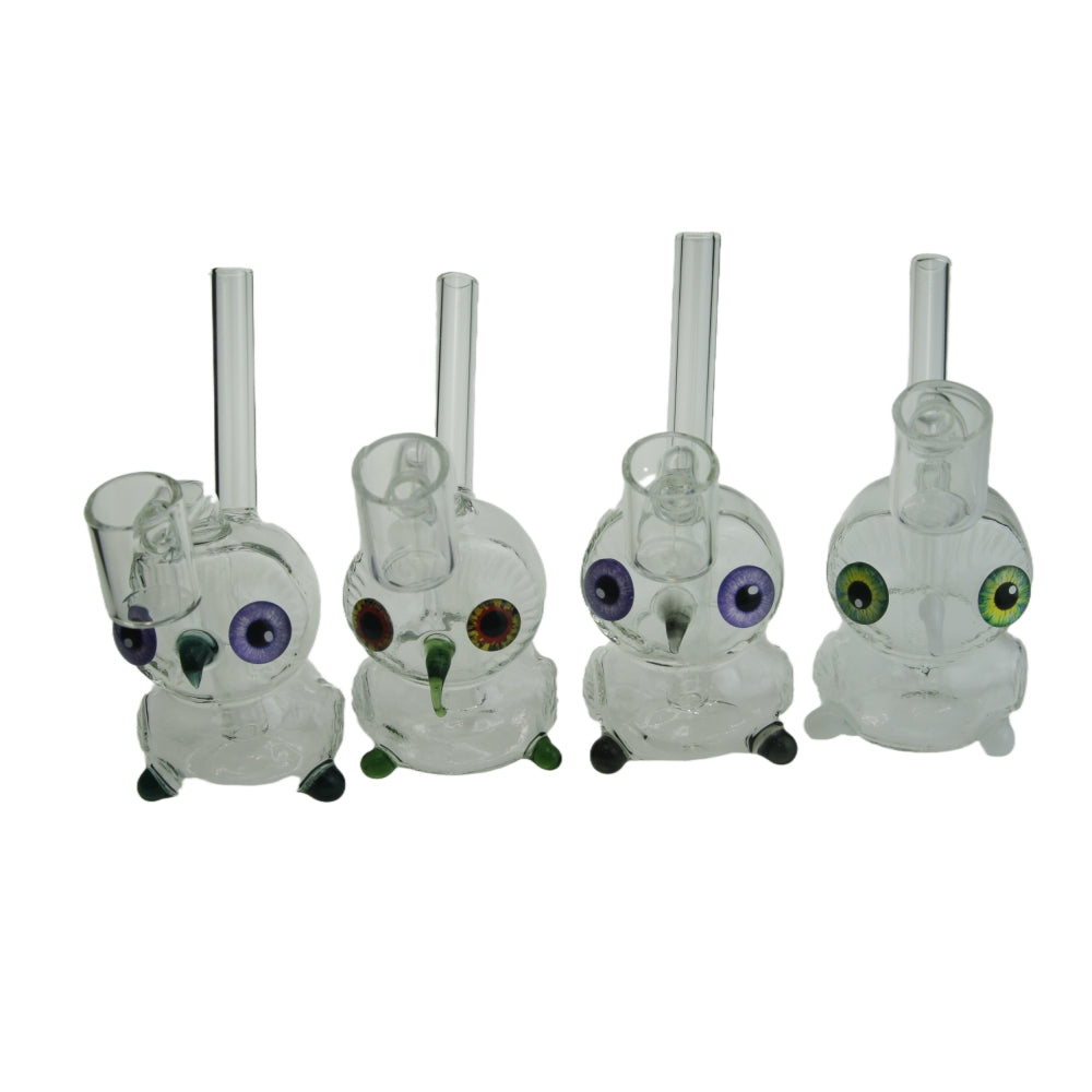 4.2 Inch Tall Owl Design Clear Glass Mini Dab Rig with Fixed Banger