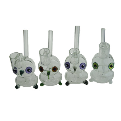 4.2 Inch Tall Owl Design Clear Glass Mini Dab Rig with Fixed Banger