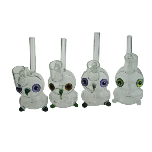 4.2 Inch Tall Owl Design Clear Glass Mini Dab Rig with Fixed Banger
