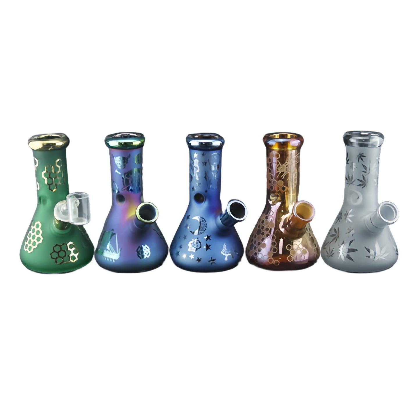 1pc Electroplated Glass Beaker Bong Water Pipe with Curved Patterns 6"