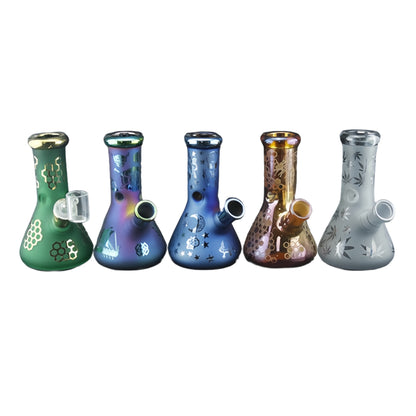 1pc Electroplated Glass Beaker Bong Water Pipe with Curved Patterns 6"