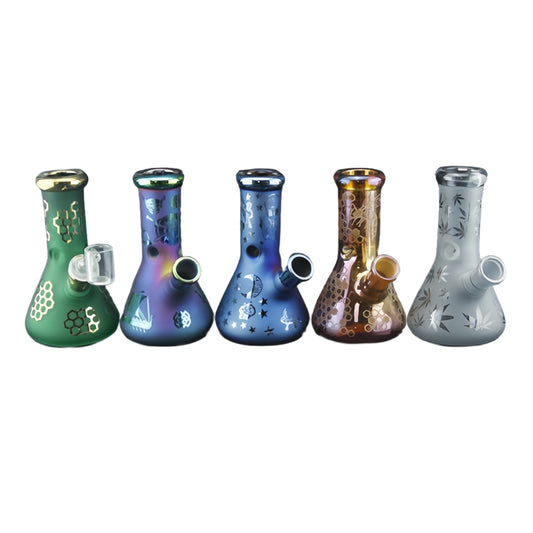 1pc Electroplated Glass Beaker Bong Water Pipe with Curved Patterns 6"