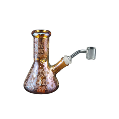 1pc Electroplated Glass Beaker Bong Water Pipe with Curved Patterns 6"