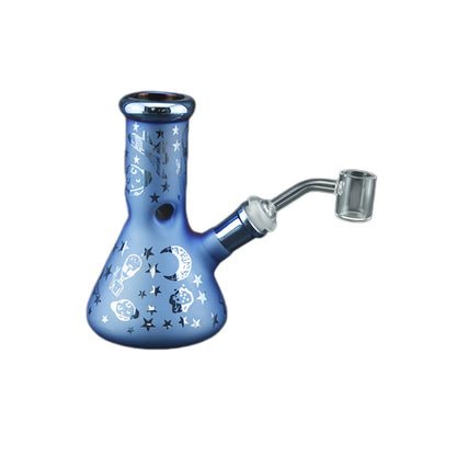 1pc Electroplated Glass Beaker Bong Water Pipe with Curved Patterns 6"