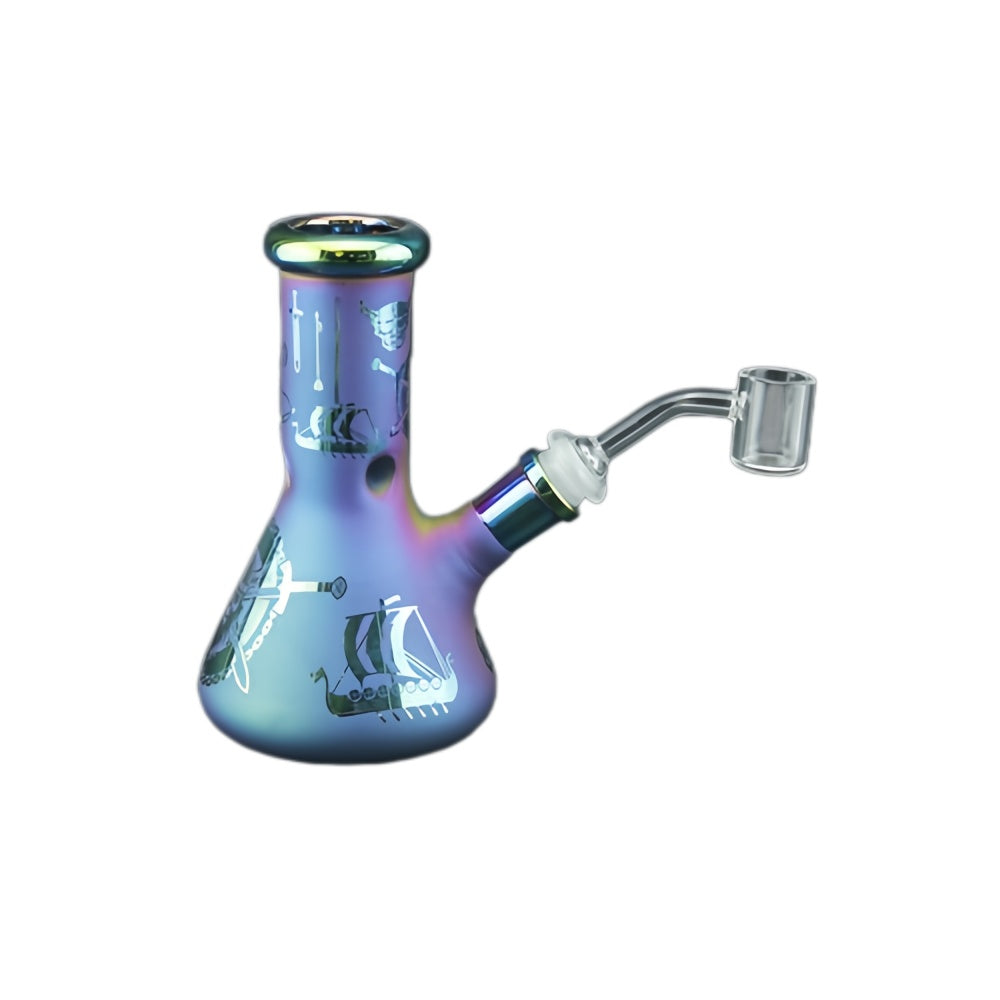 1pc Electroplated Glass Beaker Bong Water Pipe with Curved Patterns 6"