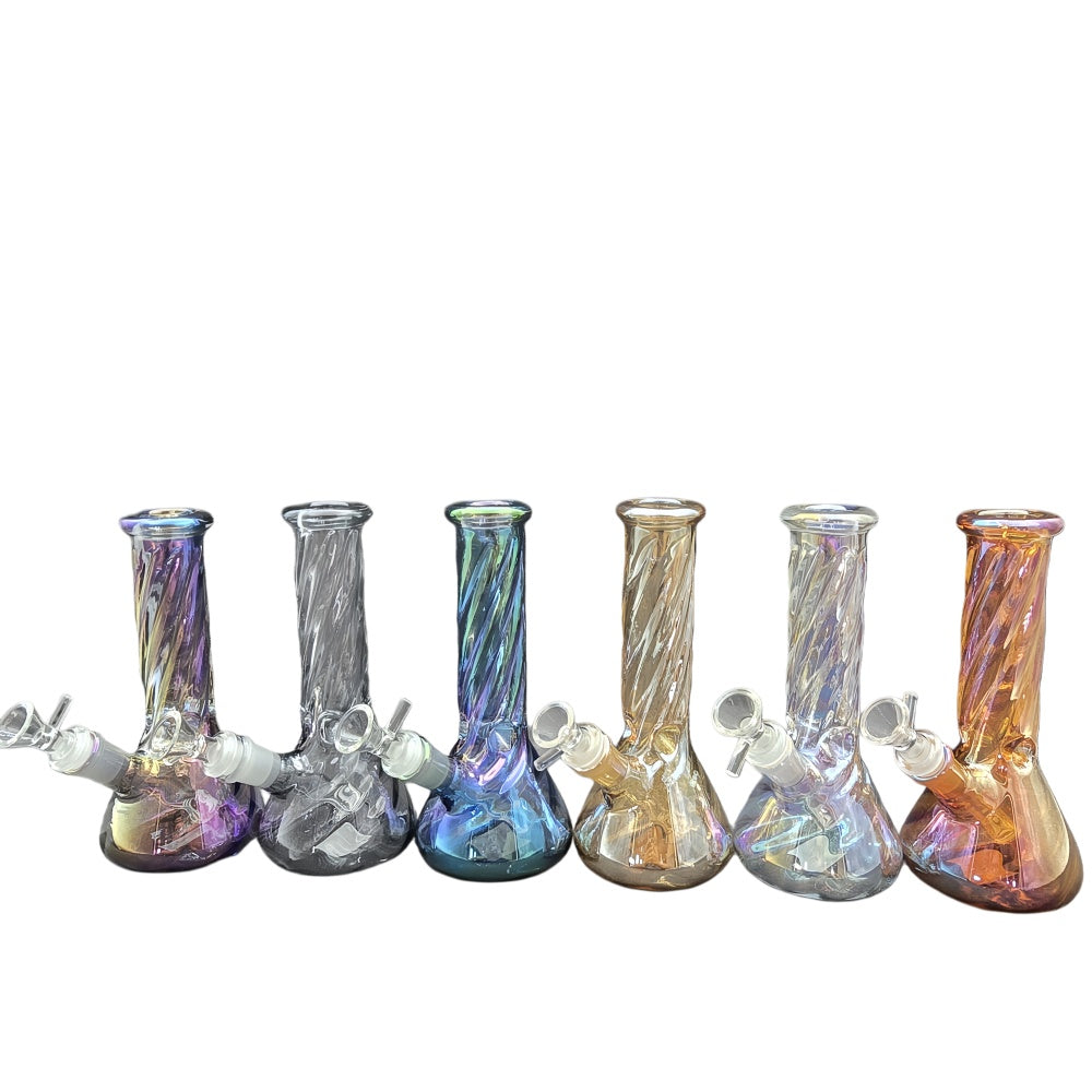 8 Inch Twisted Glass Beaker Water Pipe Iridescent Colors