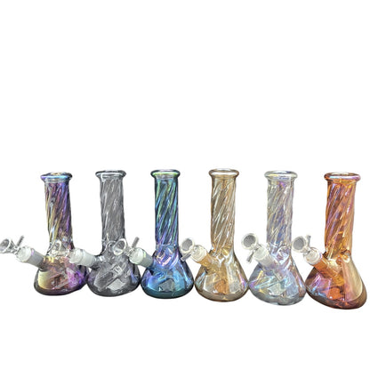 8 Inch Twisted Glass Beaker Water Pipe Iridescent Colors