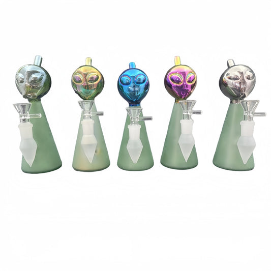 7.3 Inch Electroplating Sandblast Alien Head Beaker Base Glass Water Pipe-Random Color Comes