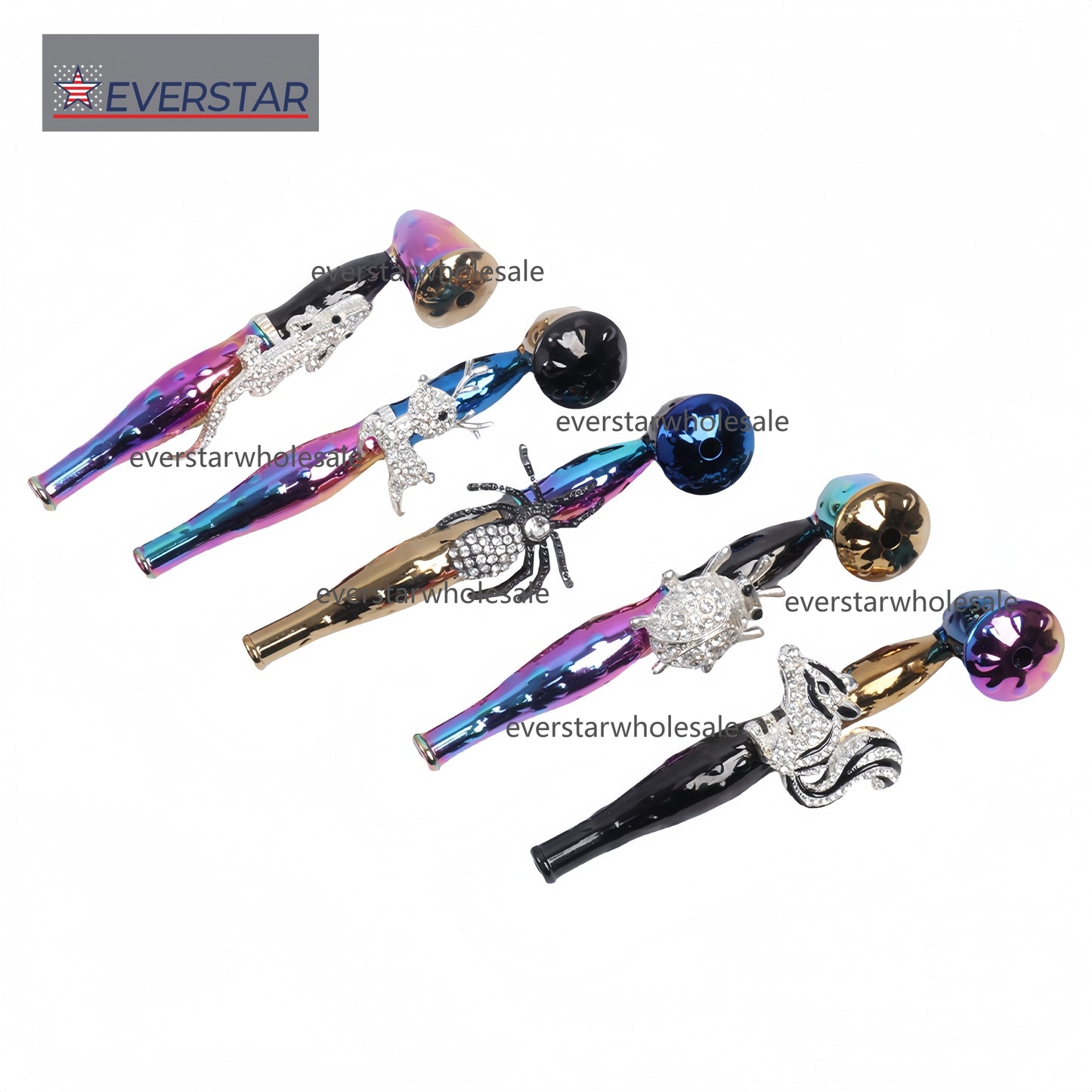 Metal Hand Pipe with Diamond Animal on Tube-10pcs/Gift Box