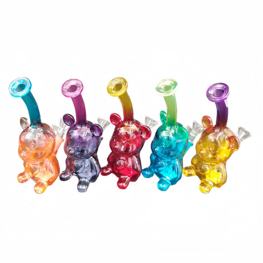 7.25 Inch Tall Double Gradient Colors Bear Glass Water Pipe-Random Color Comes