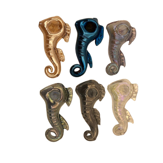 4 Inch Length Electroplating  Seahorse Glass Hand Pipes-Random Color Comes-Pack of 2