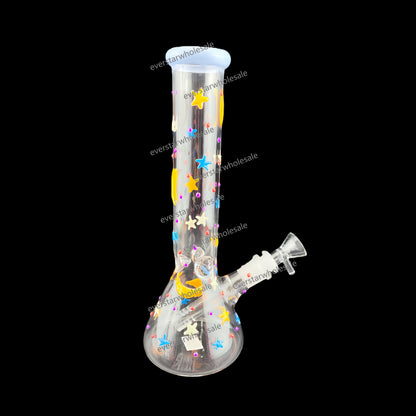 10 Inch Glass Beaker Water Pipe Glow in the Dark Hand Drawing
